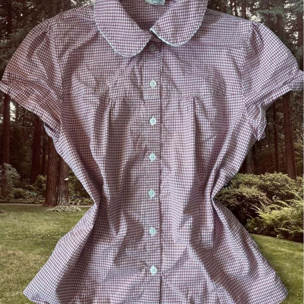 BrandyMelville John Galt Red Gingham Button Up Blouse